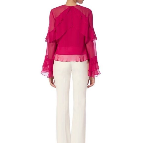 Intermix Fuschia Pink Sheer Ruffled Blouse Sz S - Picture 2 of 6
